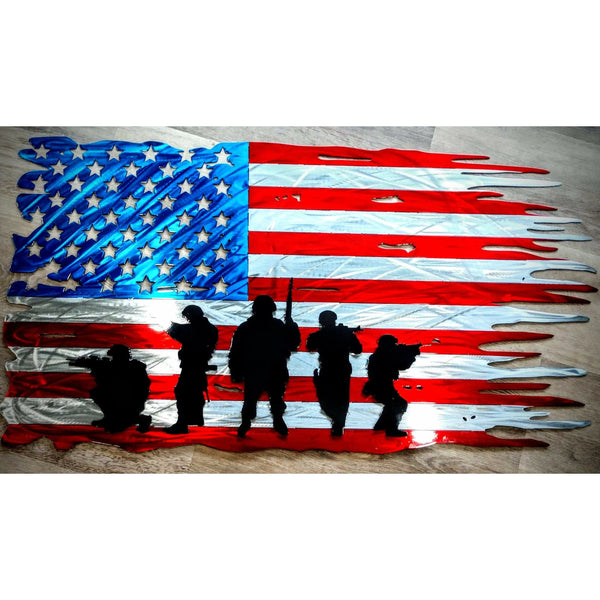 Square Tattered Veteran Flag - Aluminum - MercerMetal