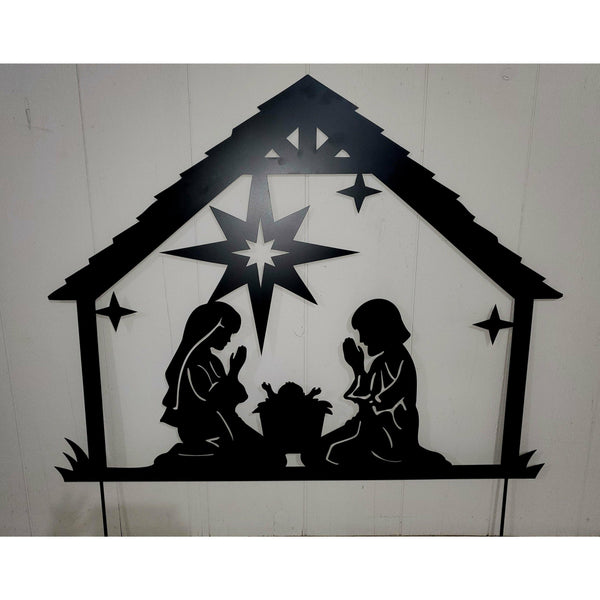 Large Outdoor Nativity with yard stakes - MercerMetal