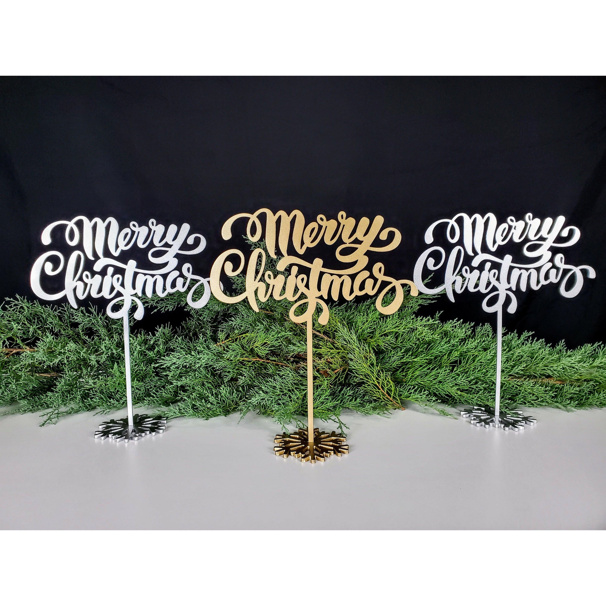 Merry Christmas on snowflake base - MercerMetal
